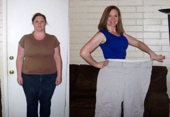 Γυναίκα πριν και μετά από μια δίαιτα κατανάλωσης